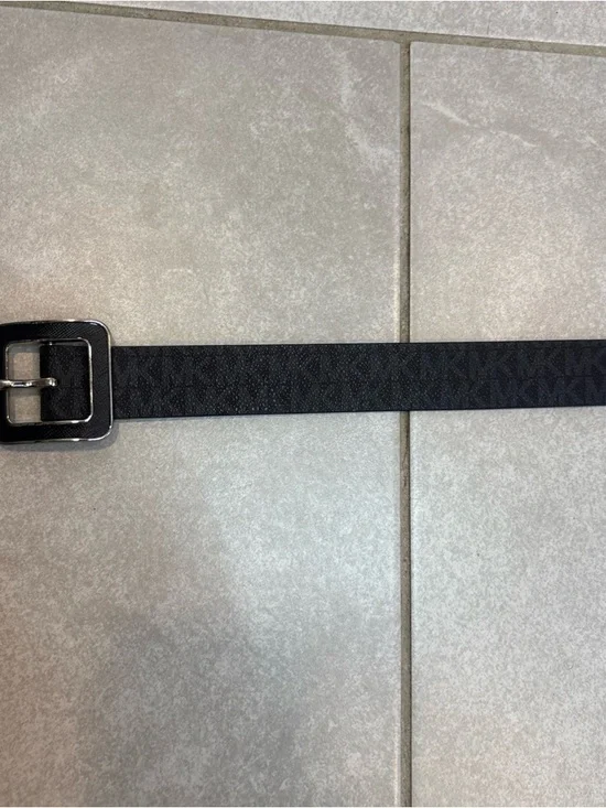 Michael Kors Black Logo-Print Womans Belt with Silver Buckle - Picture 7 of 11